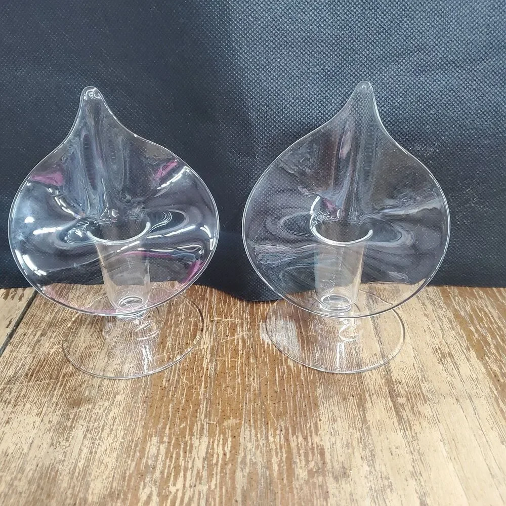 Vintage Clear Glass Jack In The Pulpit Taper Candle Holders Pair Calla Lily